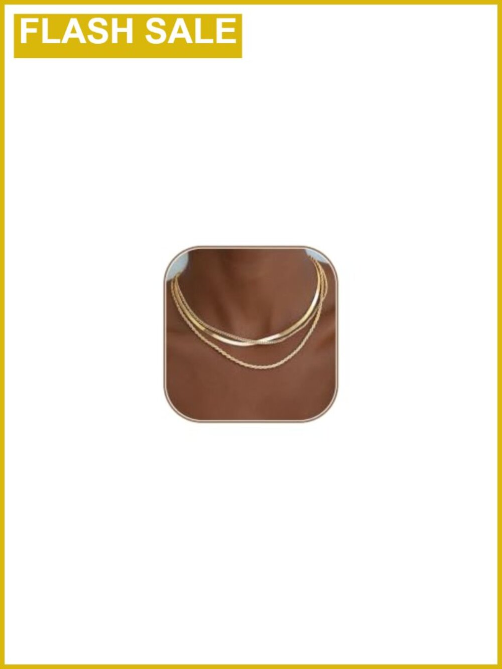 14k Gold Plated Layered Necklace Set 3 Piece Herringbone Rope Cuban Chains